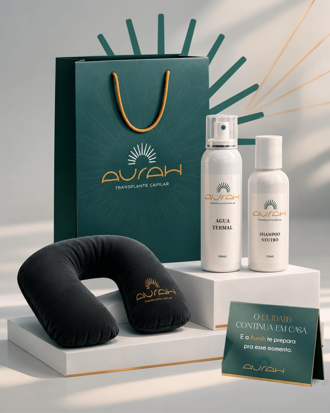 Kit pós-operatório Aurah com travesseiro, shampoo neutro e água termal